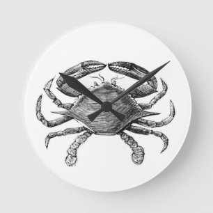 Horloge Ronde Dessin vintage de crabe