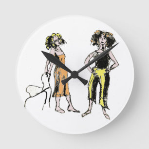 Horloge Ronde Deux femmes aux cheveux bouclés