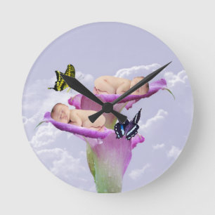 Horloge Ronde Deux fois la joie avec les bébés jumeaux invitatio