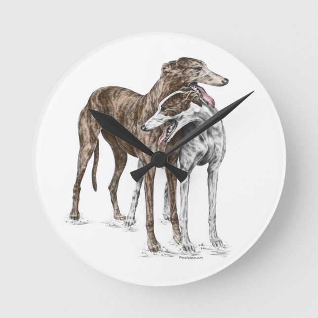 Horloge Ronde Deux Greyhound Friends Dog Art (Recto)