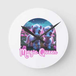 Horloge Ronde Deux petits poneys mignons