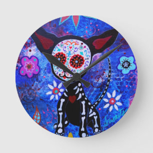 Horloge Ronde Dia de los Muertos Chihuahua Amoureux des chiens