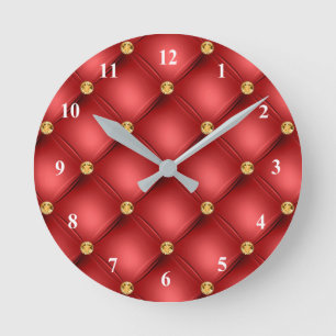 Horloge Ronde Diamant d'or Tufé en cuir Gemstone rouge