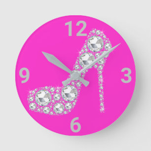 HORLOGE RONDE DIAMANT ROSE LUMINEUX ET AMUSANT HAUT MUR DE HAUT 