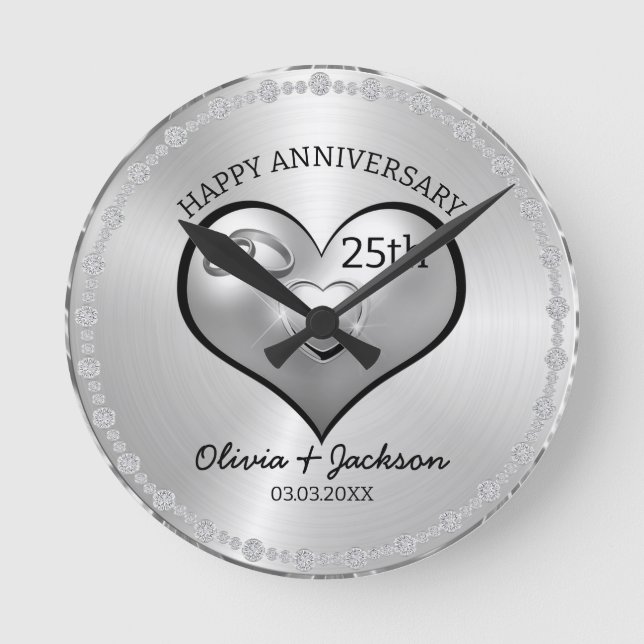Horloge Ronde Diamants d'argent et Anniversaire du Mariage de co (Recto)
