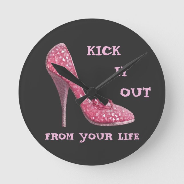 Horloge Ronde Diamants de Stiletto rose Chaussure Cancer du sein (Recto)