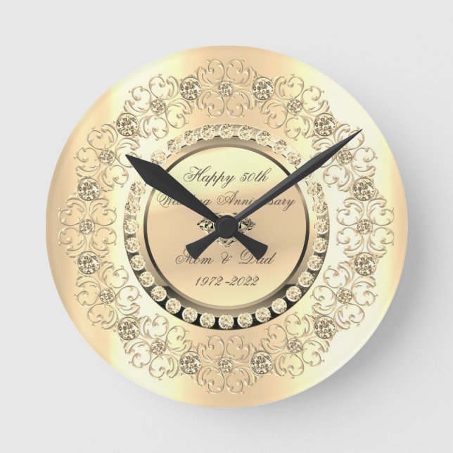 Horloge Ronde Diamants d'or de luxe 25e anniversaire Mariage (Recto)