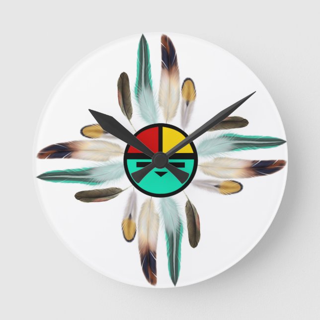 Horloge Ronde Dieu Soleil Zia avec plumes (Recto)