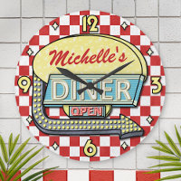 Diner Sign Retro les années 50 Red À damiers | Nom