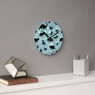 Horloge Ronde dinosaure de dino de l'ombre sur l'espace galaxiqu