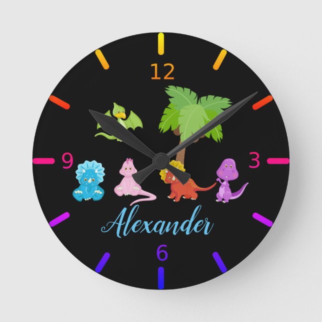 Horloge Ronde Dinosaure et amis pour bébés personnalisés (Recto)