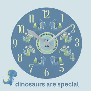 Horloge Ronde Dinosaure Personnalisé Bleu Magique Charmant 