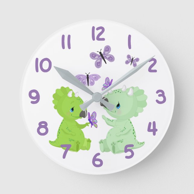 Horloge Ronde Dinosaures et papillons de bébé (Recto)