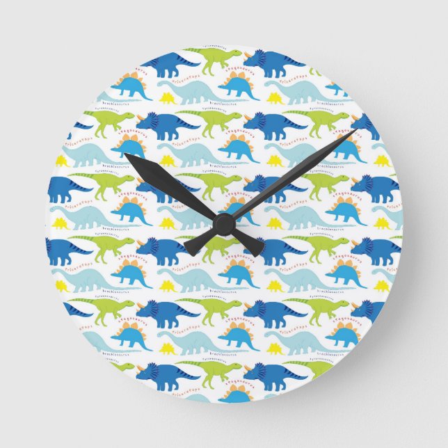 Horloge Ronde Dinosuar Designs Blue and Green Pattern Dino Toxit (Recto)