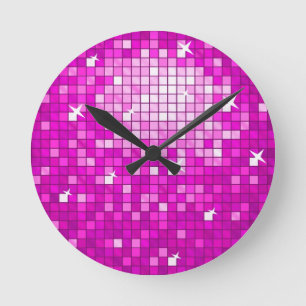 Horloge Ronde Disco Tiles Pink wall clock