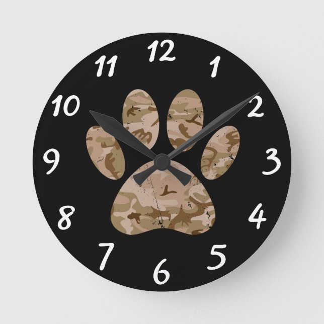 Horloge Ronde Distressed Desert Camo Dog Paw Prince Round Clock (Recto)