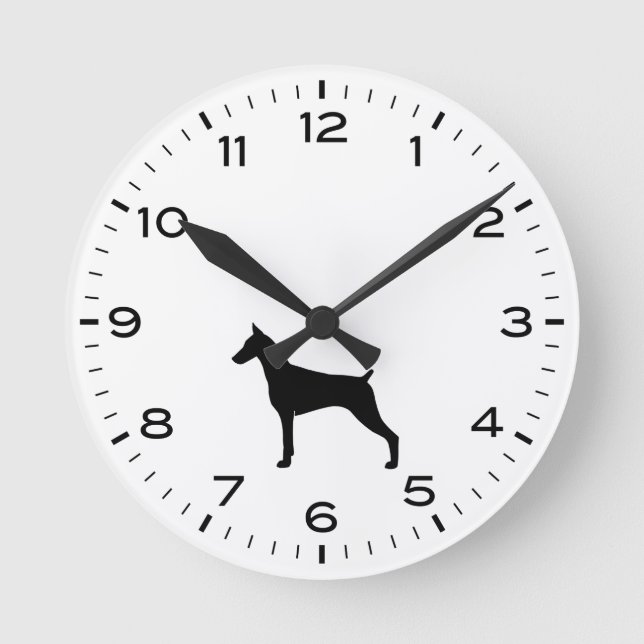 Horloge Ronde Doberman Pinscher Chien Silhouette (Recto)