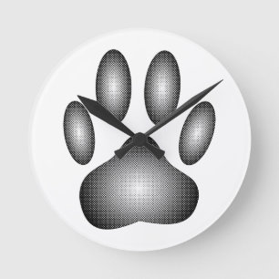 Horloge Ronde Dog Paw Print In Black and White Gradients