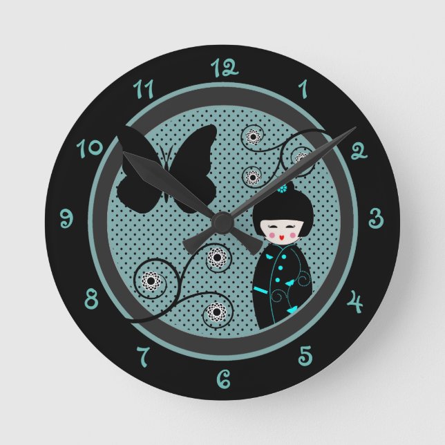 Horloge Ronde Doll Black and Blue Polka Dot (Recto)