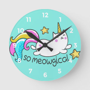 Horloge Ronde Donc Meowgical Cute Unicorn kitty parties scintill