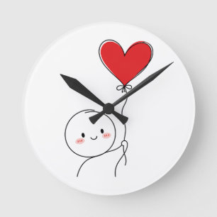 Horloge Ronde Doodle d'amour mignon minimaliste