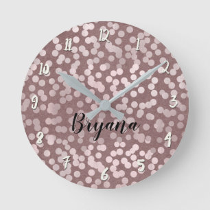 Horloge Ronde Dots Confetti Roses modernes de couleur rose or pe