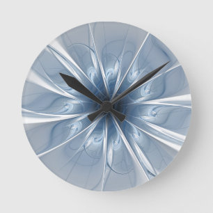 Horloge Ronde Doux et tendreté bleu fleur imaginaire fractal cu