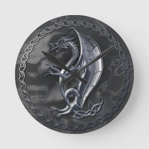 Horloge Ronde Dragon celtique argenté