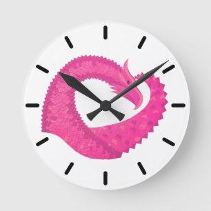 Horloge Ronde Dragon de coeur rose chaud sur blanc