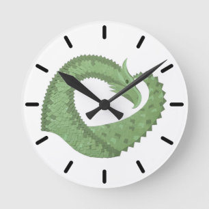 Horloge Ronde Dragon de coeur vert olive blanc