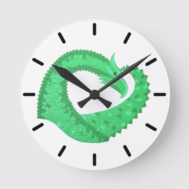 Horloge Ronde Dragon de coeur vert sur blanc (Recto)