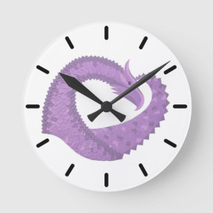 Horloge Ronde Dragon de coeur violet de lavande blanc
