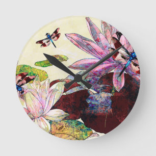 Horloge Ronde DRAGONFLITS ET LOTUS.jpg