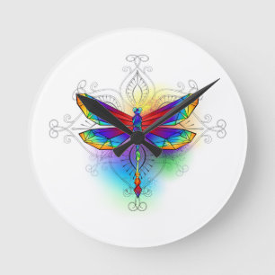 Horloge Ronde Dragonfly en arc-en-ciel