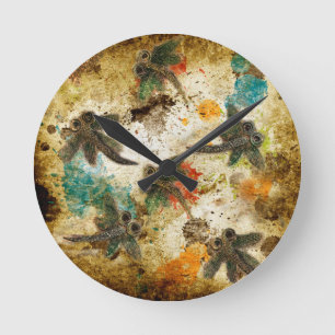 Horloge Ronde Dragonfly Flit Rustic Splash