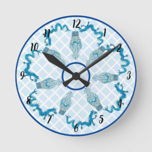 Horloge Ronde Dragons bleus Chinoiserie Ginger Jar Jars