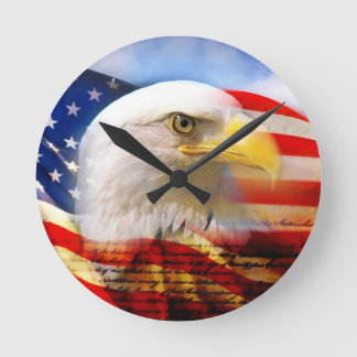 Horloge Ronde Drapeau américain avec Eagle chauve