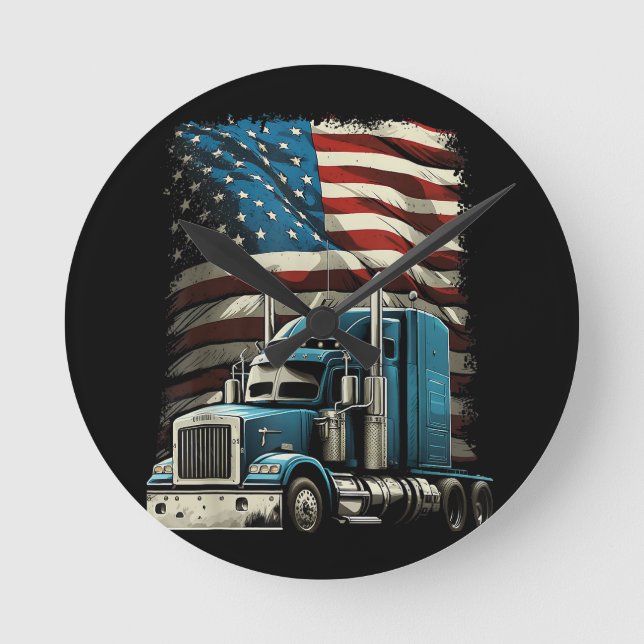Horloge Ronde Drapeau américain de camionnette pour voiture patr (Recto)