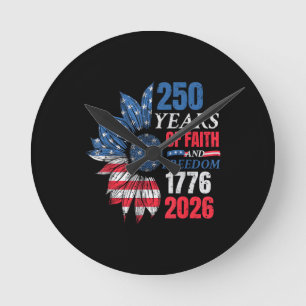 Horloge Ronde Drapeau américain du 4 juillet vintage 250 ans 177