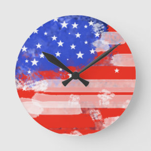 Horloge Ronde drapeau américain / étoiles et rayures