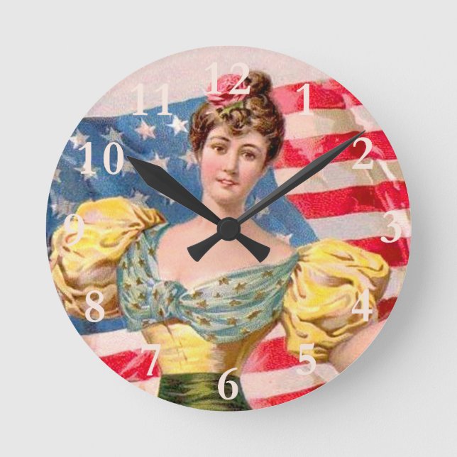 Horloge Ronde Drapeau américain Lady Liberty Independence (Recto)