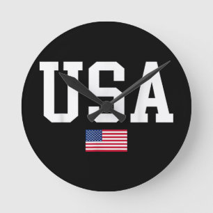 Horloge Ronde Drapeau Américain Patriotique USA Pour Hommes Femm