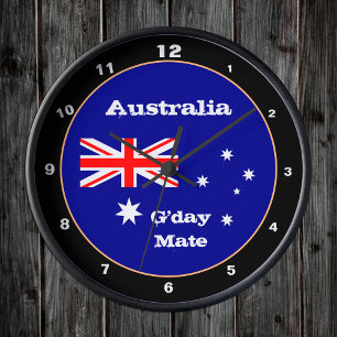 Horloge Ronde Drapeau australien design & G'day Mate, Australie