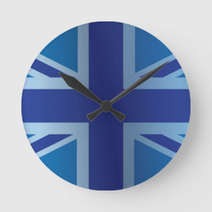 Horloge Ronde Drapeau classique bleu métallique d'Union Jack le