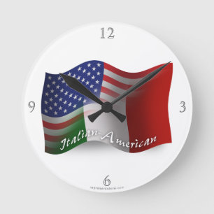 Horloge Ronde Drapeau de ondulation Italien-Américain