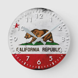 Horloge Ronde Drapeau d'État de Grunge Patriotic California