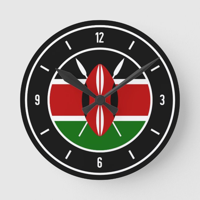 Horloge Ronde Drapeau du Kenya élégant (Recto)