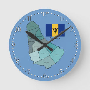 Horloge Ronde Drapeau et carte des Barbade