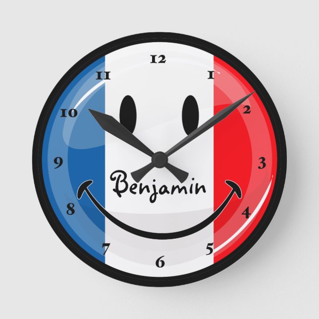 Horloge Ronde Drapeau français souriant (Recto)