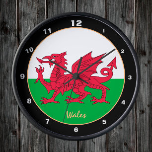 Horloge Ronde Drapeau gallois moderne, Galles à la mode Accueil